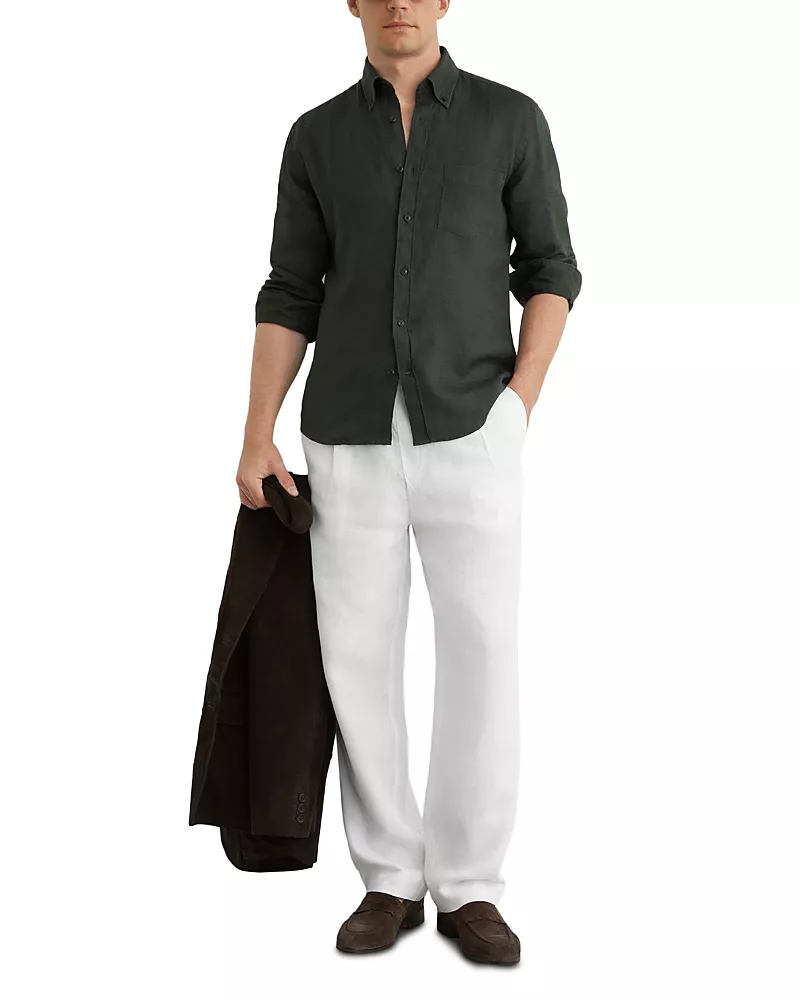 Reiss Queens Long Sleeve Button Down Linen Shirt