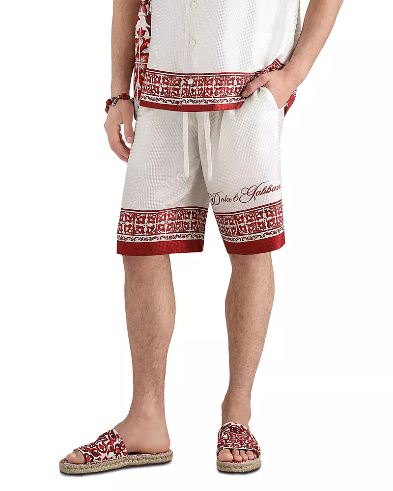 Dolce & Gabbana Floral Pattern Logo Drawstring Shorts