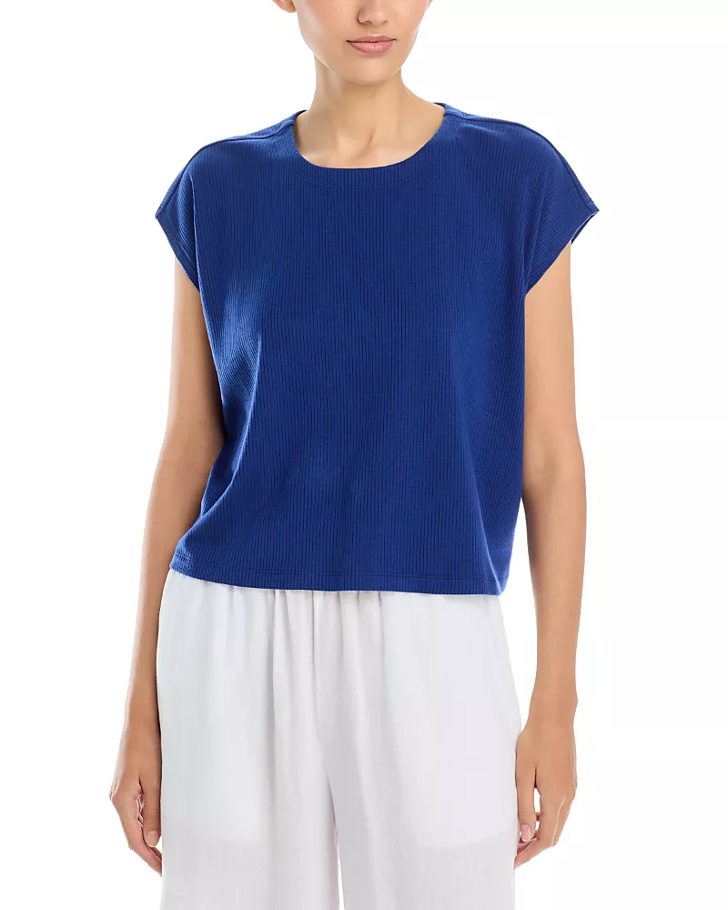 Eileen Fisher Ribbed Knit Crewneck Cropped Top