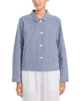 Cotton Pucker Check Classic Collar Jacket