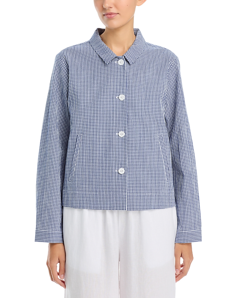 Eileen Fisher Cotton Pucker Check Classic Collar Jacket · XL