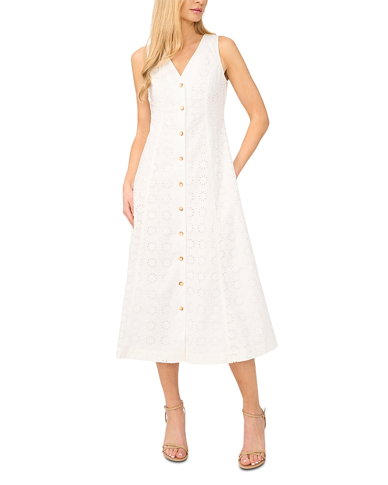 CeCe Eyelet Button Front Midi Dress