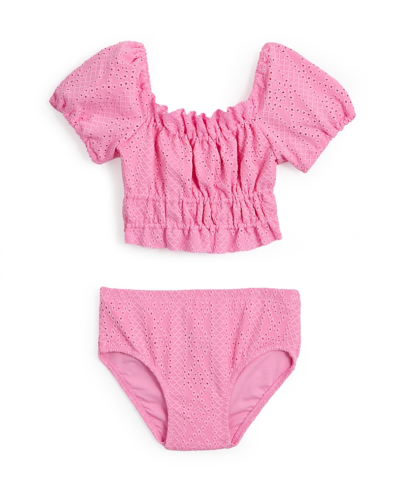 Shade Critters Girls' Smocked Eyelet Two Piece Swimsuit - Little Kid