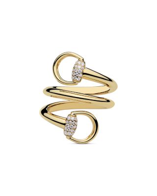 18K Yellow Gold Horsebit Diamond Spiral Ring, 0.19 tcw