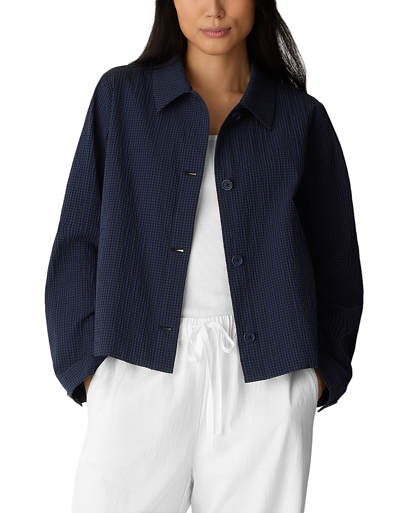 Eileen Fisher Cotton Pucker Check Classic Collar Jacket