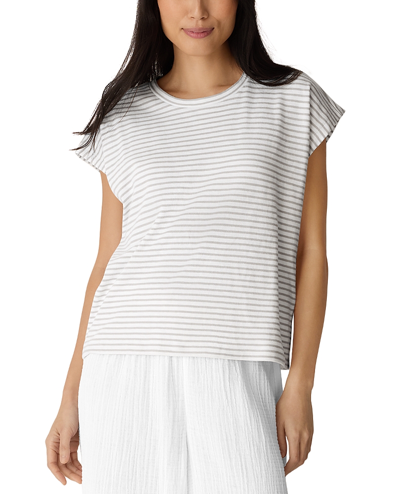 Eileen Fisher Striped Cotton Slub Cap Sleeve Top