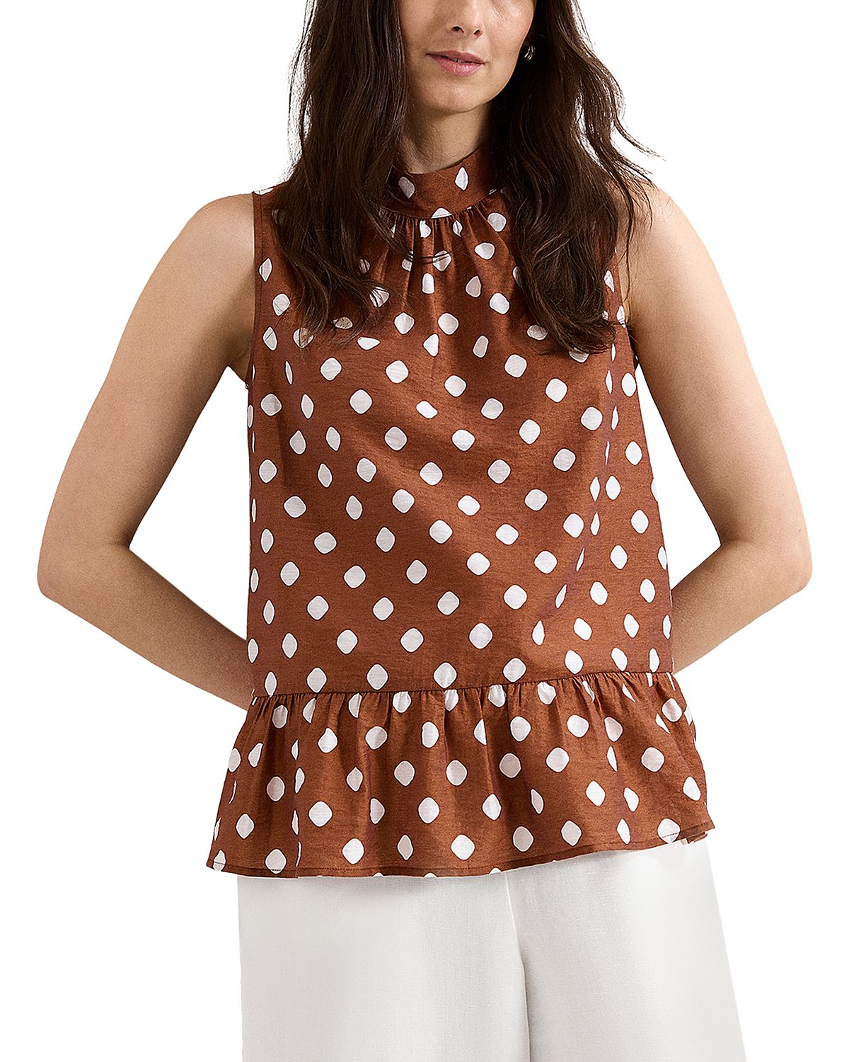 Phase Eight Indie Brown Peplum Spot Blouse