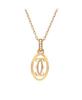  Logo Double C Pendant Necklace 18K Rose Gold with Diamonds, 16.25"