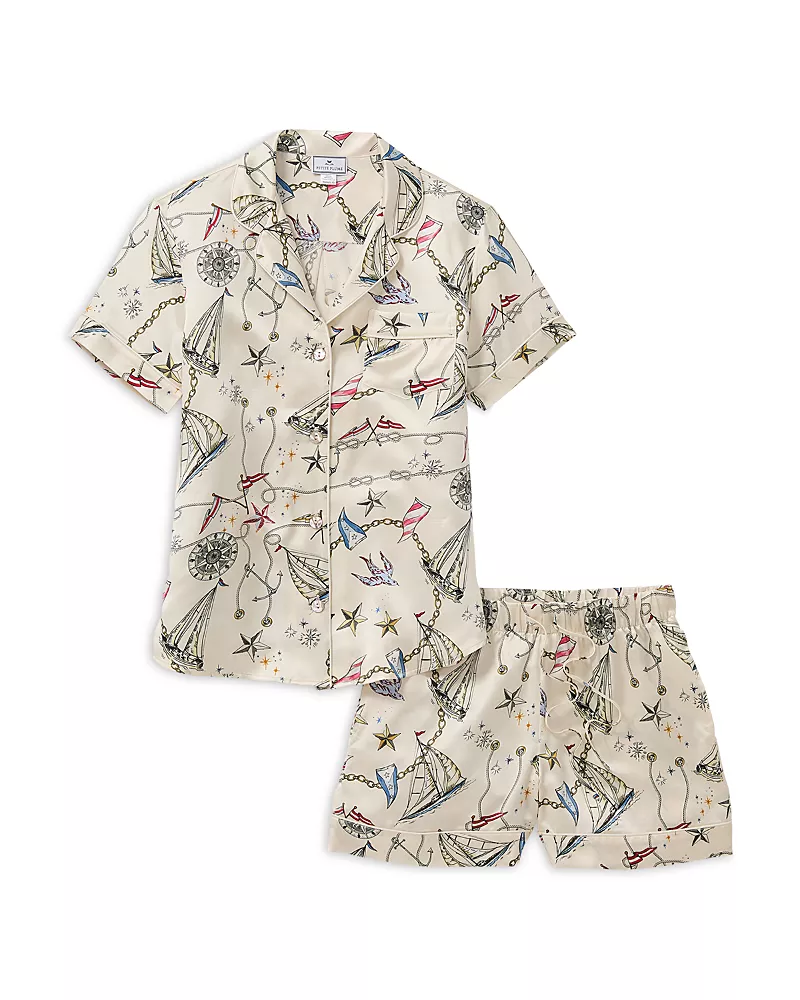 Petite Plume Regatta Royale Silk Short Sleeve Short Pajama Set