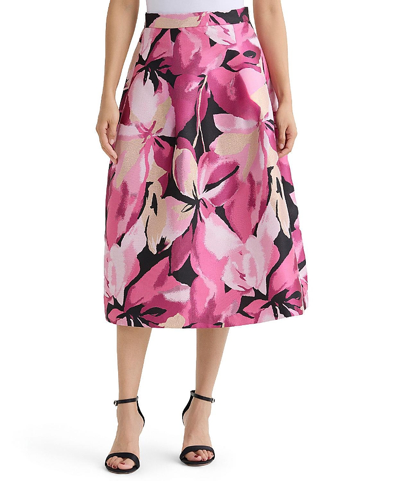 Ming Wang Shimmer Lined Woven Midi Skirt