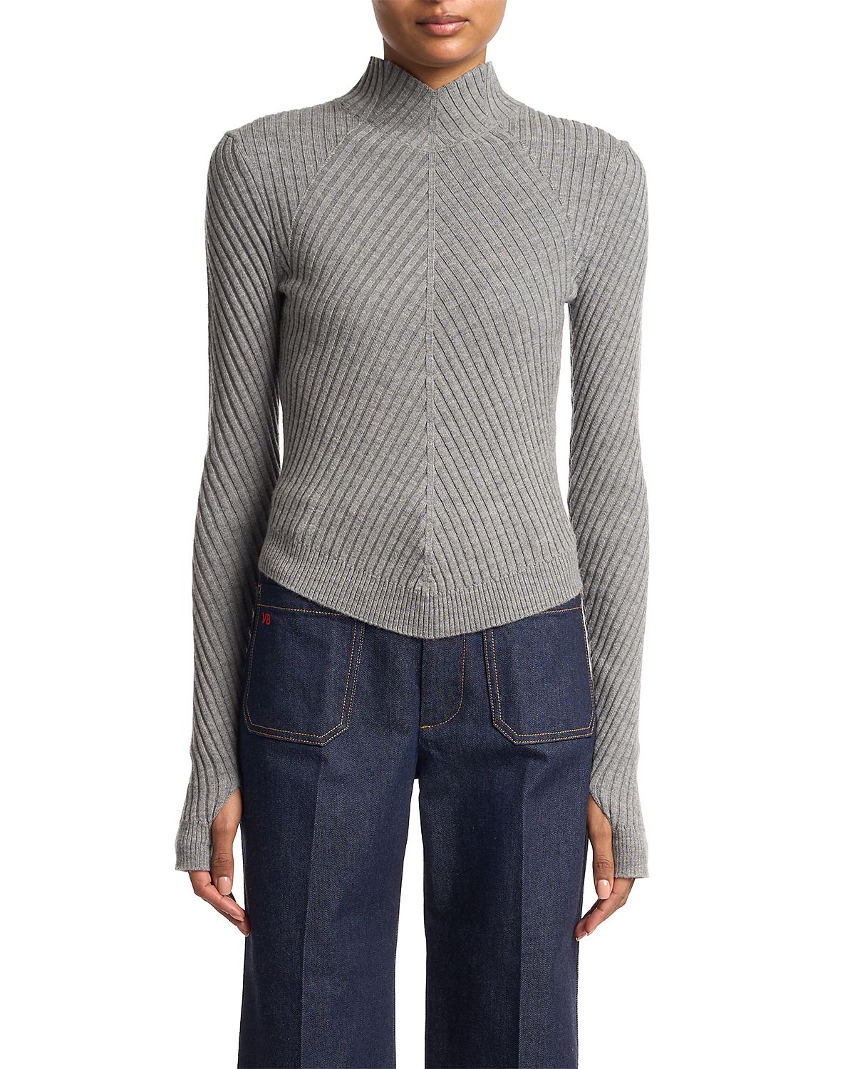 Victoria Beckham Merino Wool Ribbed Long Sleeve Top