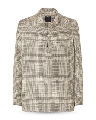 Prince of Wales Crossover Linen Wool and Silk Shirt