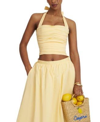  Wilsie Cotton Poplin Ruched Halter Top
