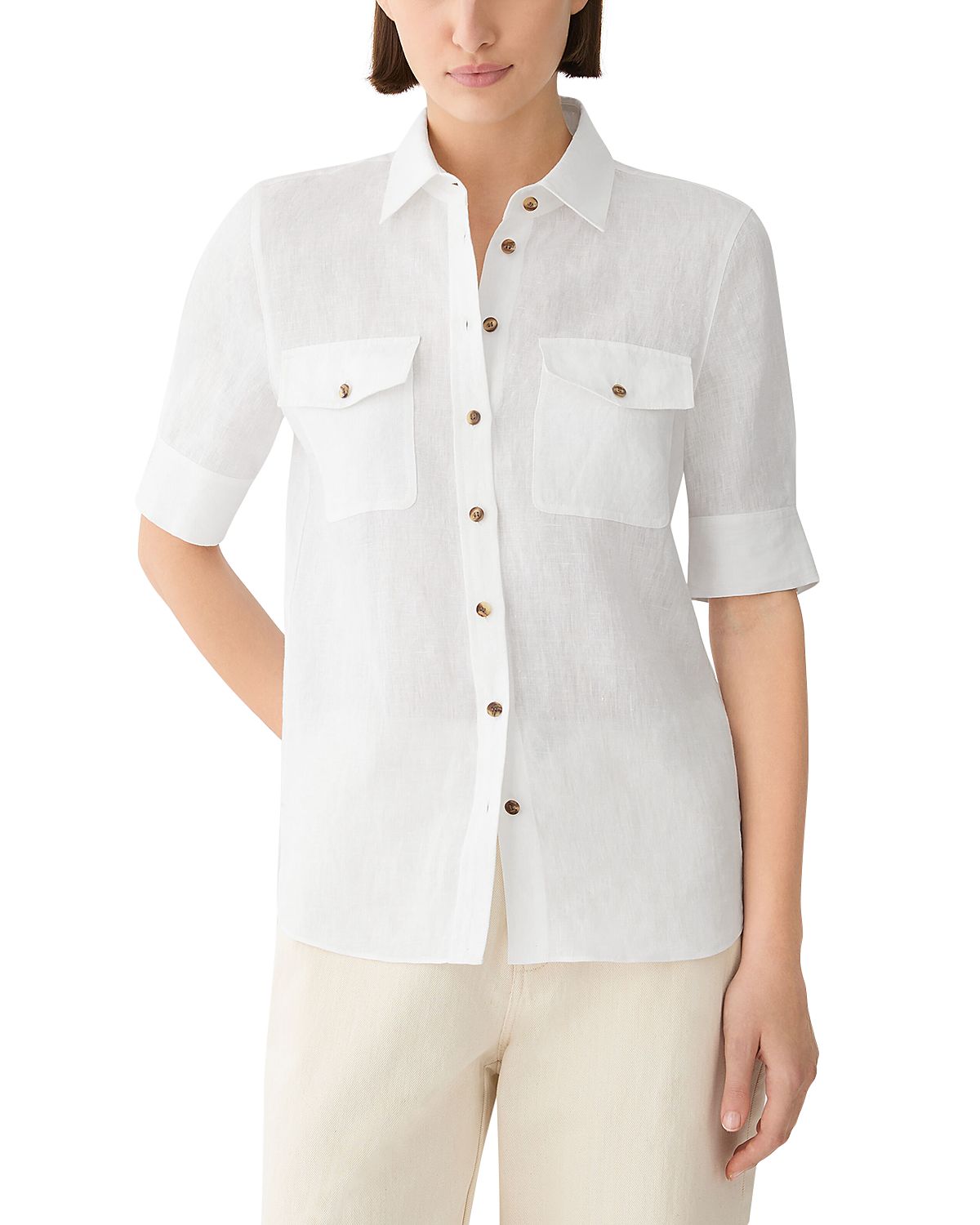 Lafayette 148 New York Linen Short Sleeve Shirt