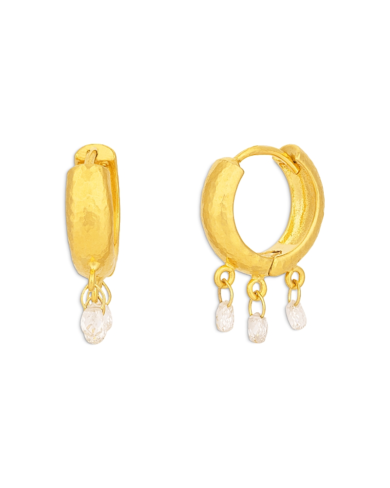 Gurhan 18K & 22K Yellow Gold Dew Diamond Briolette Huggie Hoop Earrings, 0.55 tcw