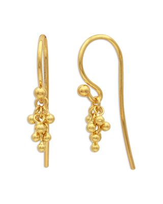 18K & 24K Yellow Gold Boucle Bead Cluster Drop Earrings