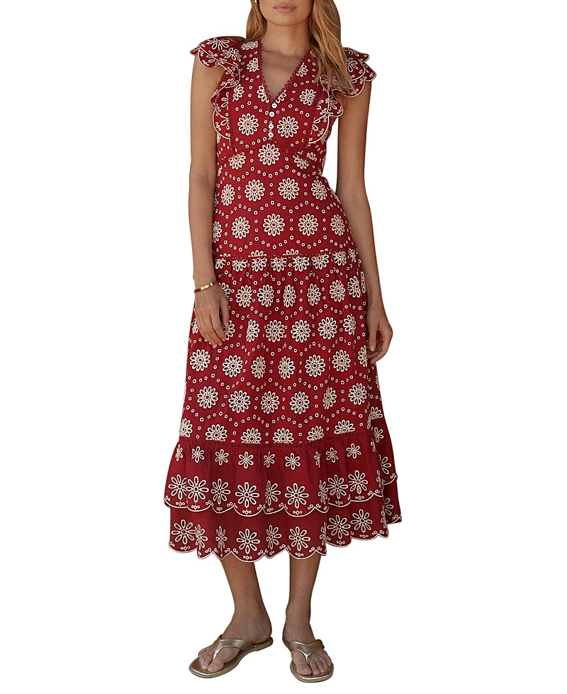 Mint Velvet Women's Cotton Broderie Drop Waist Midi Dress