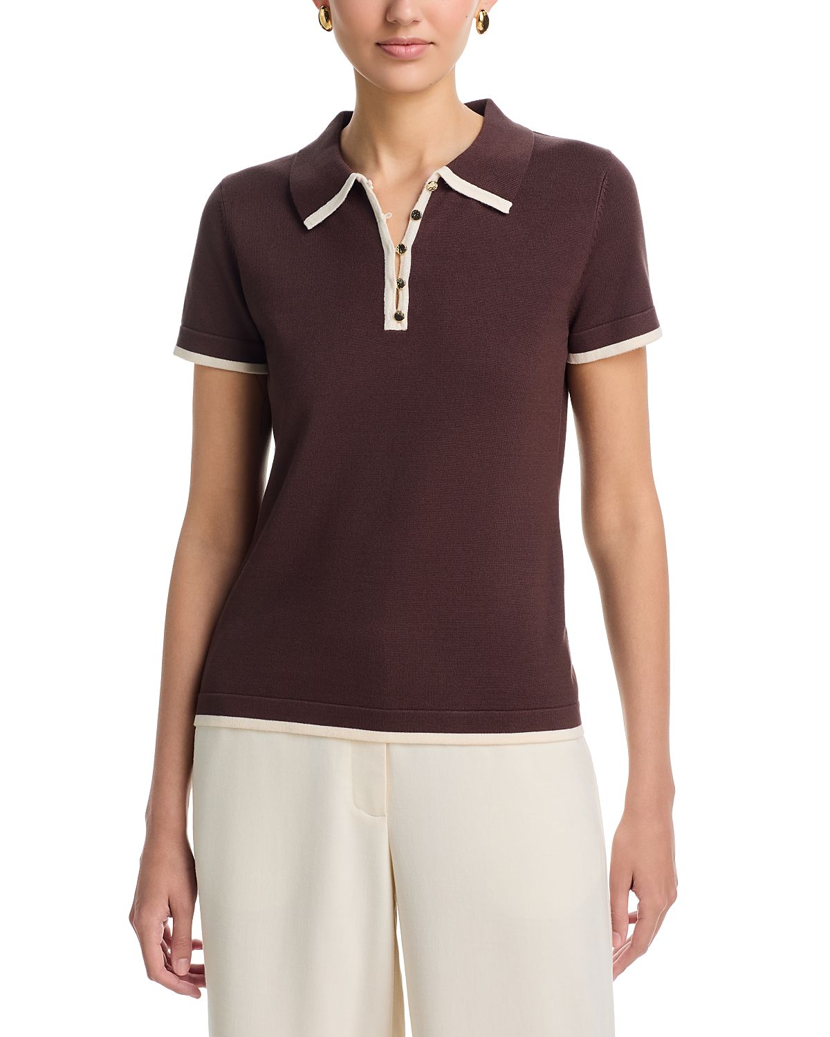 T Tahari Short Sleeve Tipped Polo Sweater