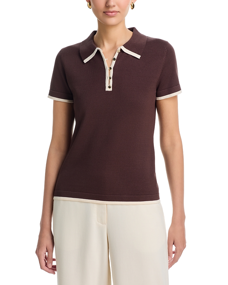 T Tahari Short Sleeve Tipped Polo Sweater