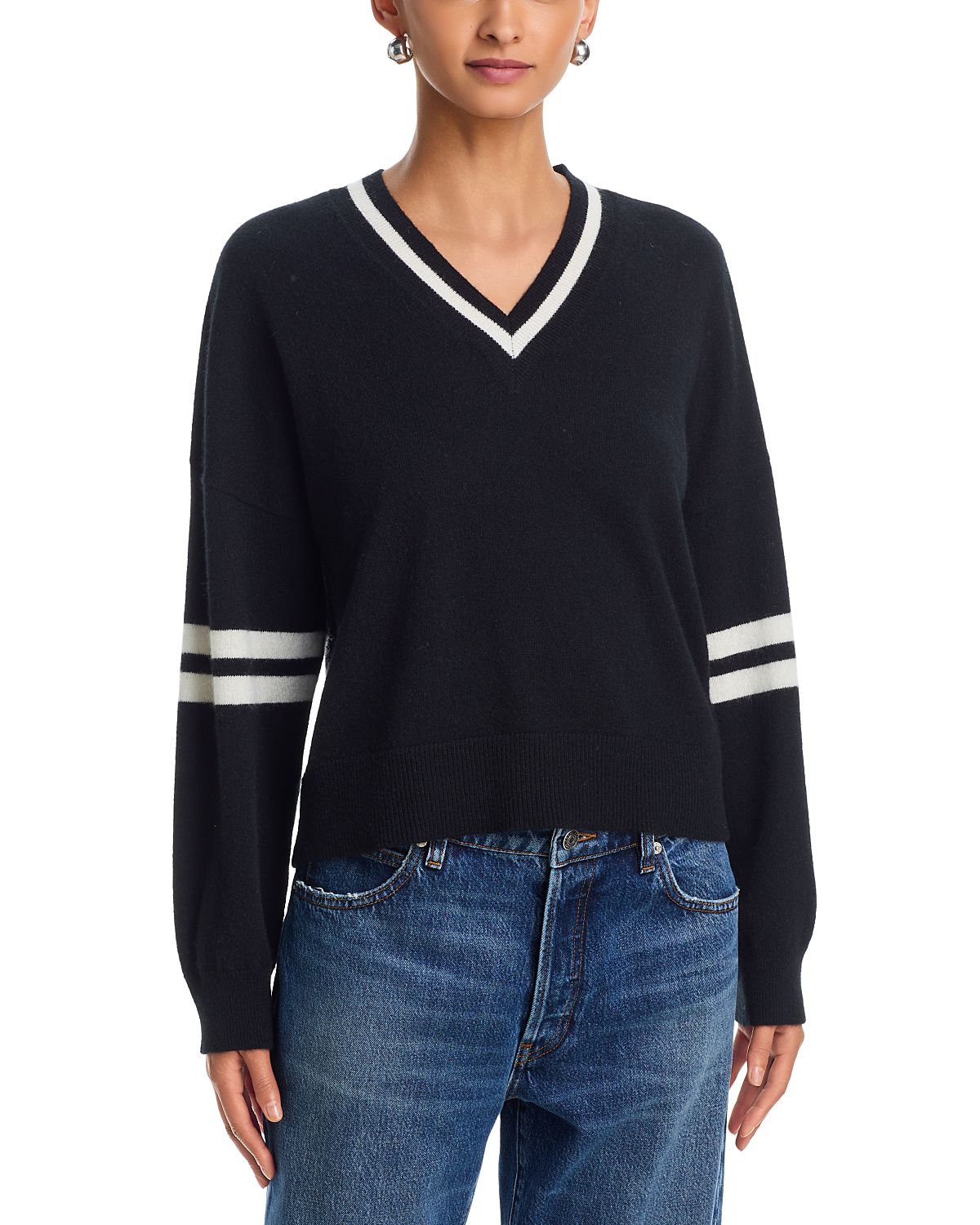 Aqua Striped V Neck Sweater - Exclusive