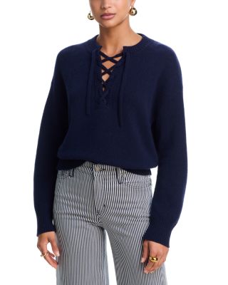 100% Cashmere Drop Shoulder Lace Up Sweater - Exclusive