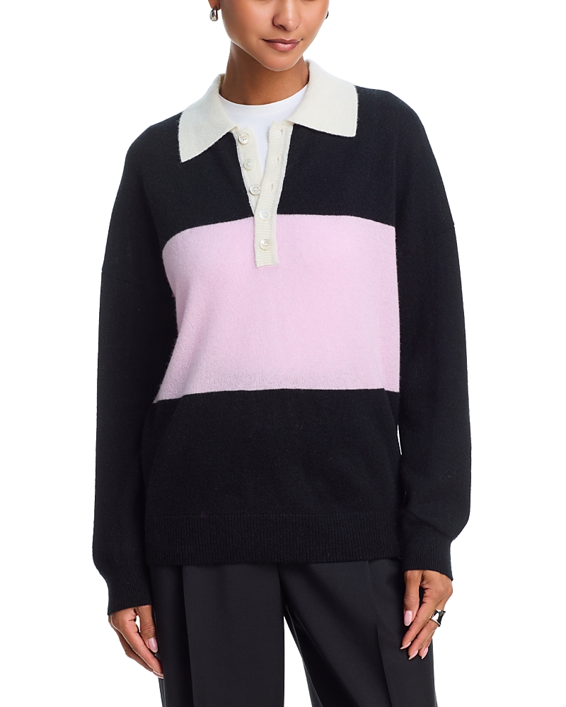 Aqua 100% Cashmere Striped Rugby Sweater - Exclusive