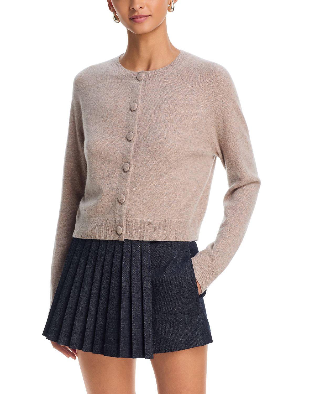 Aqua 100% Cashmere Crewneck Cardigan - Exclusive