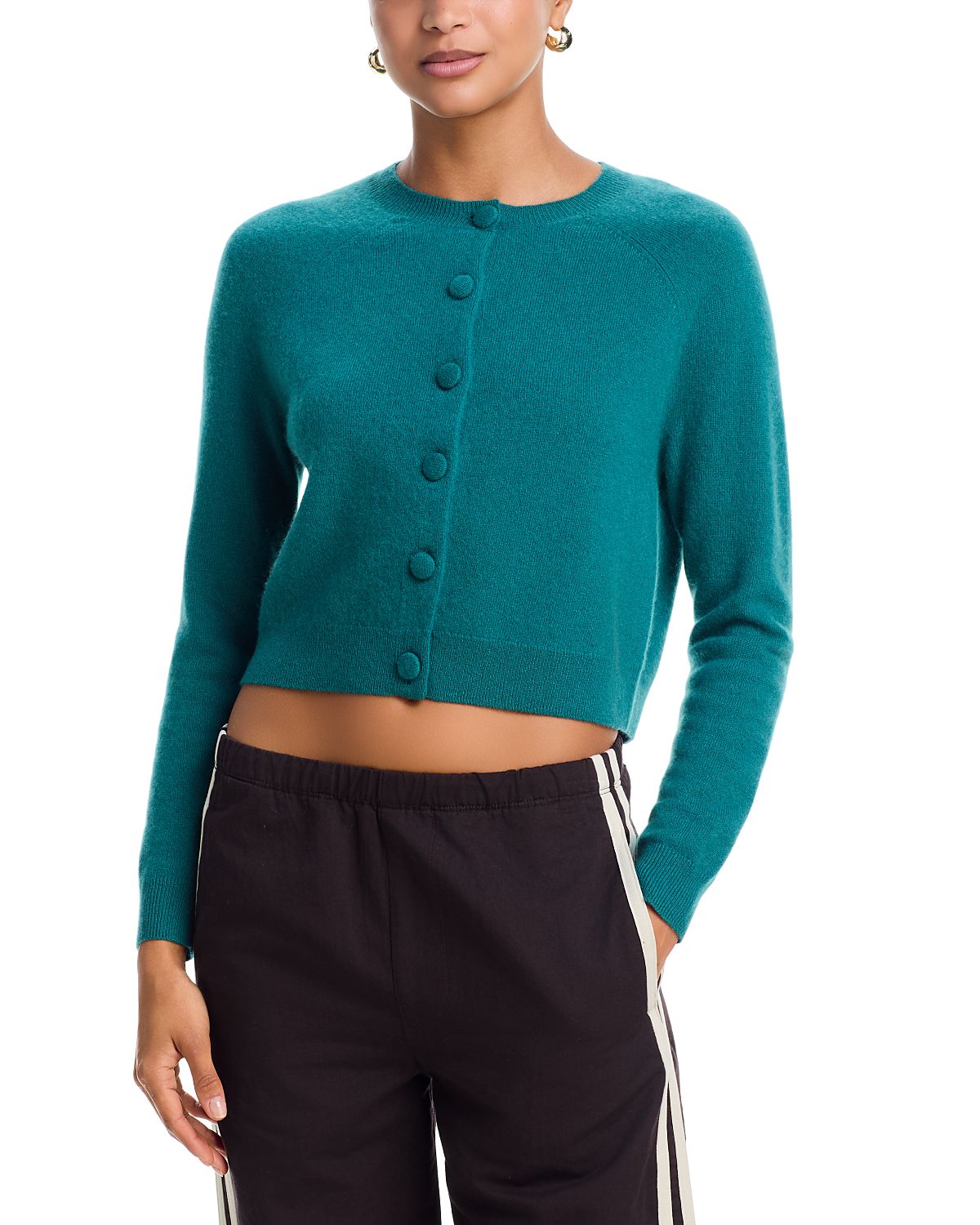 Aqua 100% Cashmere Crewneck Cardigan - Exclusive
