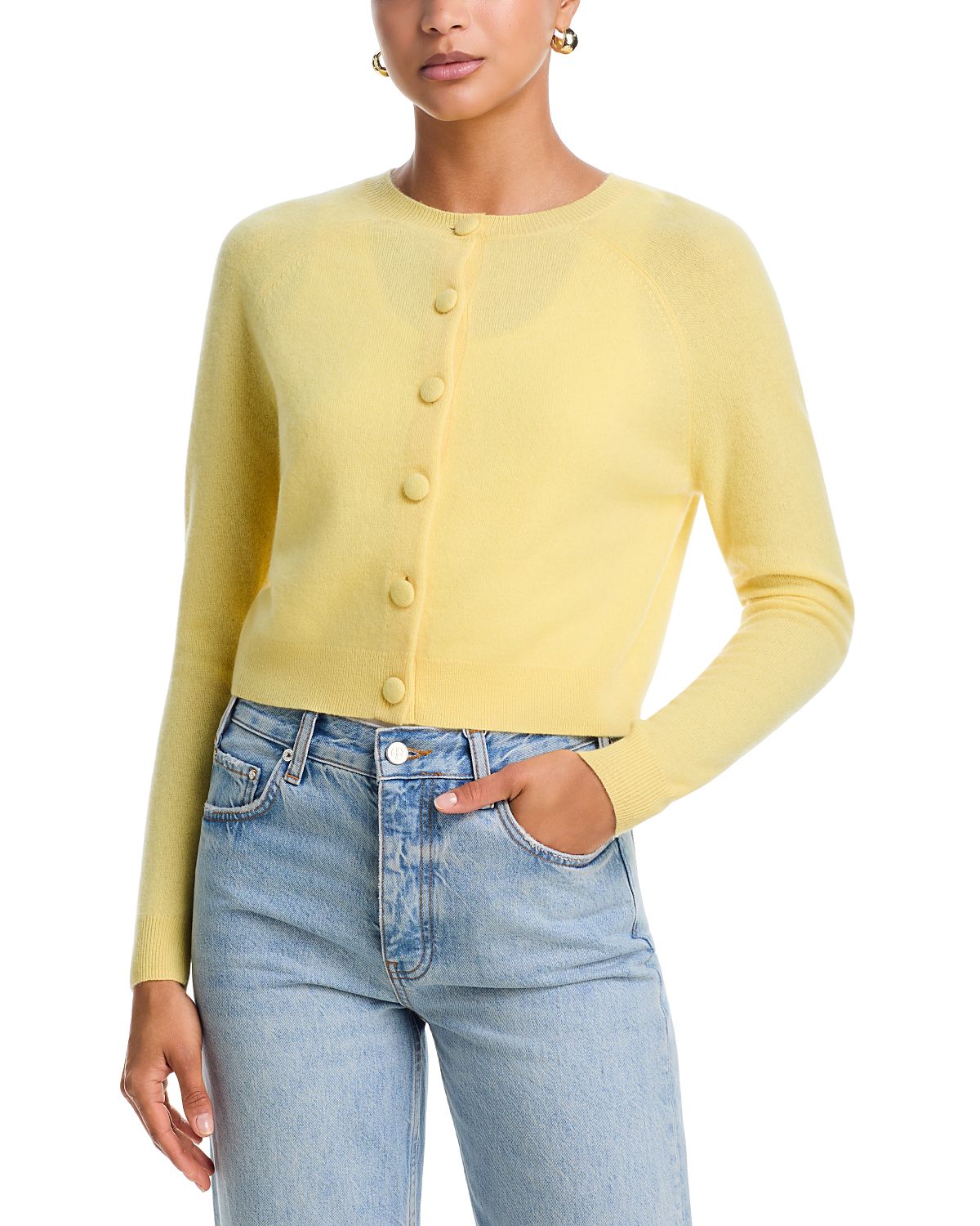 Aqua 100% Cashmere Crewneck Cardigan - Exclusive