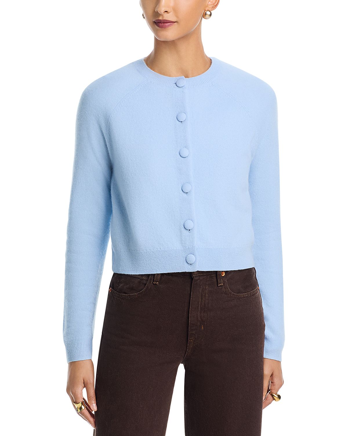 Aqua 100% Cashmere Crewneck Cardigan - Exclusive