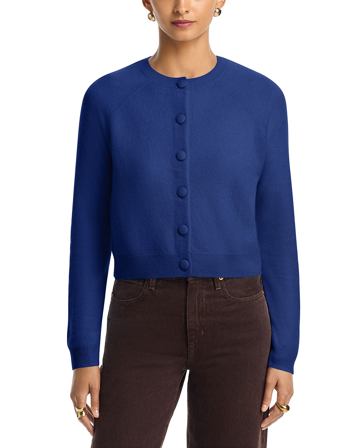 Aqua 100% Cashmere Crewneck Cardigan - Exclusive