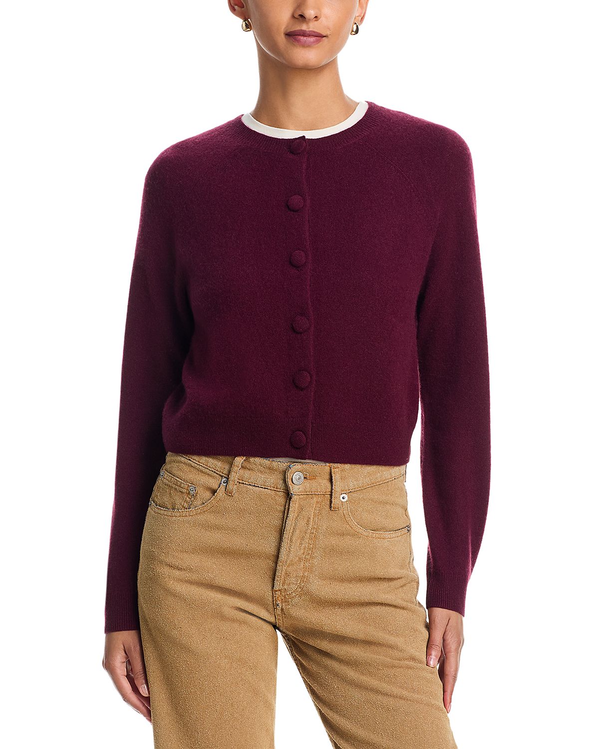 Aqua 100% Cashmere Crewneck Cardigan - Exclusive