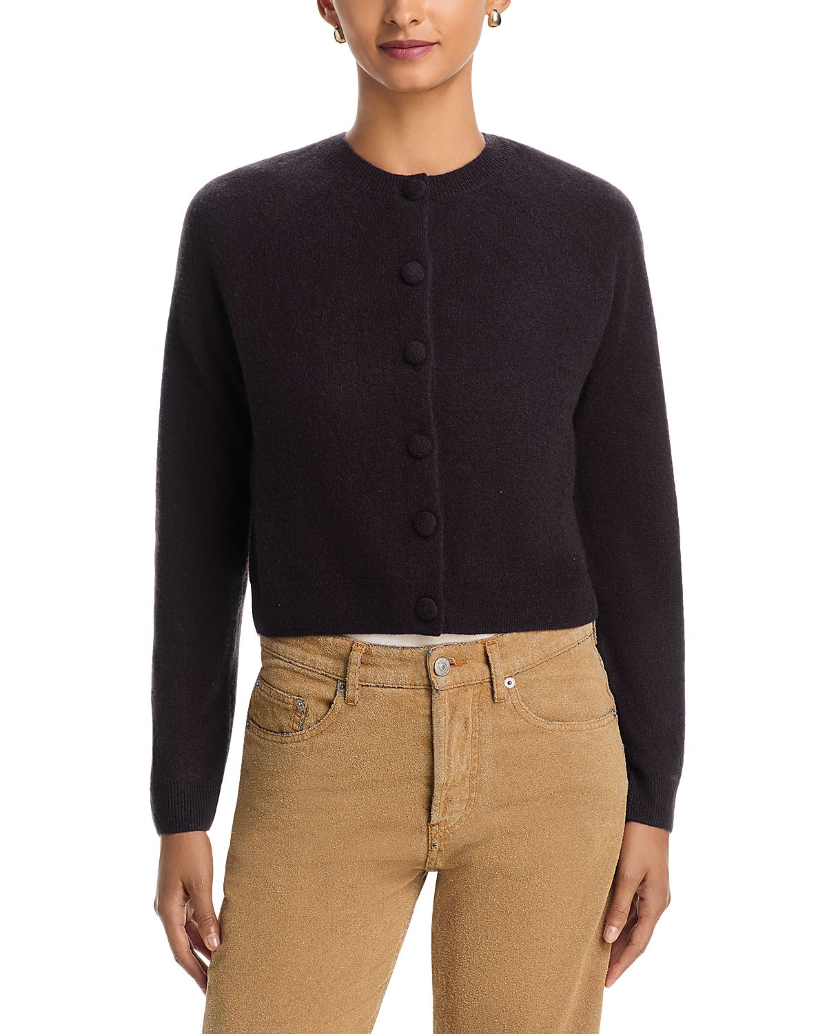 Aqua 100% Cashmere Crewneck Cardigan - Exclusive
