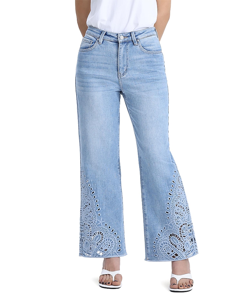 Bayeas High Rise Side Leg Embroidery Straight Jeans in Cloudmotion