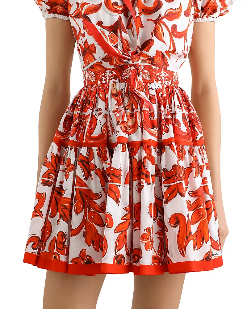 Dolce & Gabbana Majolica Print Poplin Short Skirt