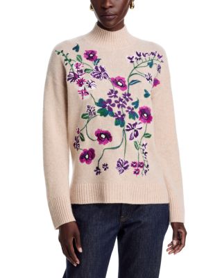 100% Cashmere Garden Floral Mock Neck Sweater - Exclusive