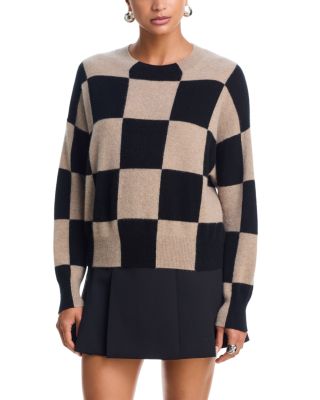 100% Cashmere Brushed Cropped Check Sweater - Exclusive