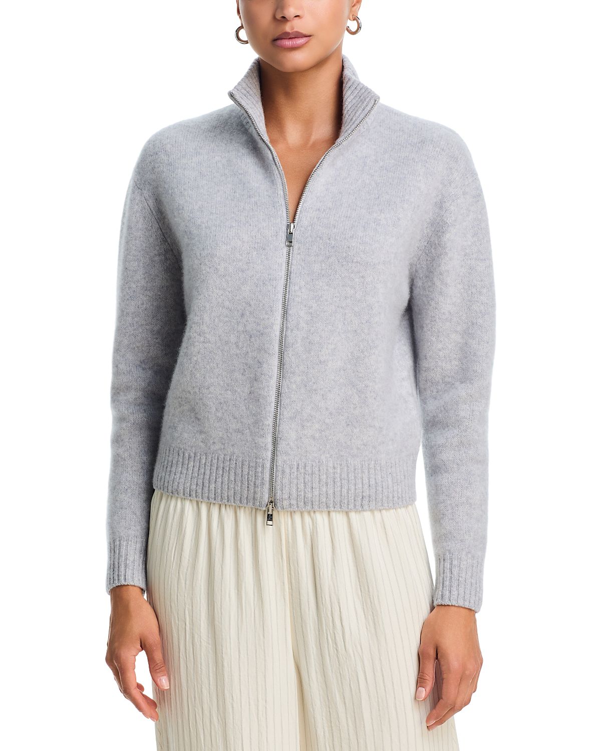 Aqua Brushed Cashmere Zip Front Sweater - Exclusive