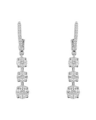 18K White Gold Diamond Mosaic Three Element Drop Earrings, 1.1 tcw