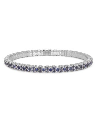 18K White Gold Blue Sapphire Pyramid Stretch Bracelet, 4.01 tcw