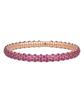18K Rose Gold Intense Pink Sapphire Slim Dome Stretch Bracelet, 9.65 tcw