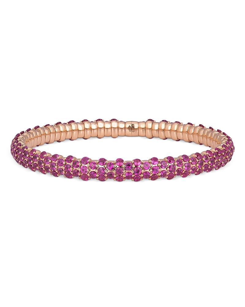 Zydo 18K Rose Gold Intense Pink Sapphire Slim Dome Stretch Bracelet, 9.65 tcw