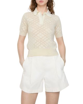 Pointelle Check Wool Silk Polo Shirt