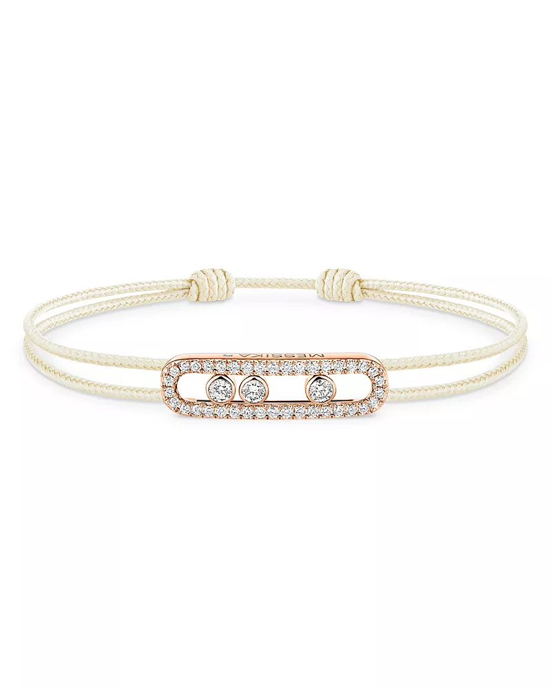Messika 18K Rose Gold Messika Cares Diamond Cream Cord Slider Bracelet, 0.26 tcw