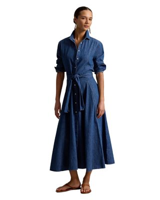 Chambray Tie Waist Shirtdress