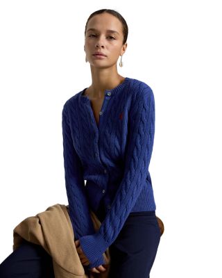 Cable Knit Cotton Crewneck Cardigan Sweater