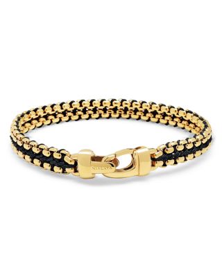 Men's 18K Gold-Plated Stainless Steel Woven Black Cord Box Link Bracelet