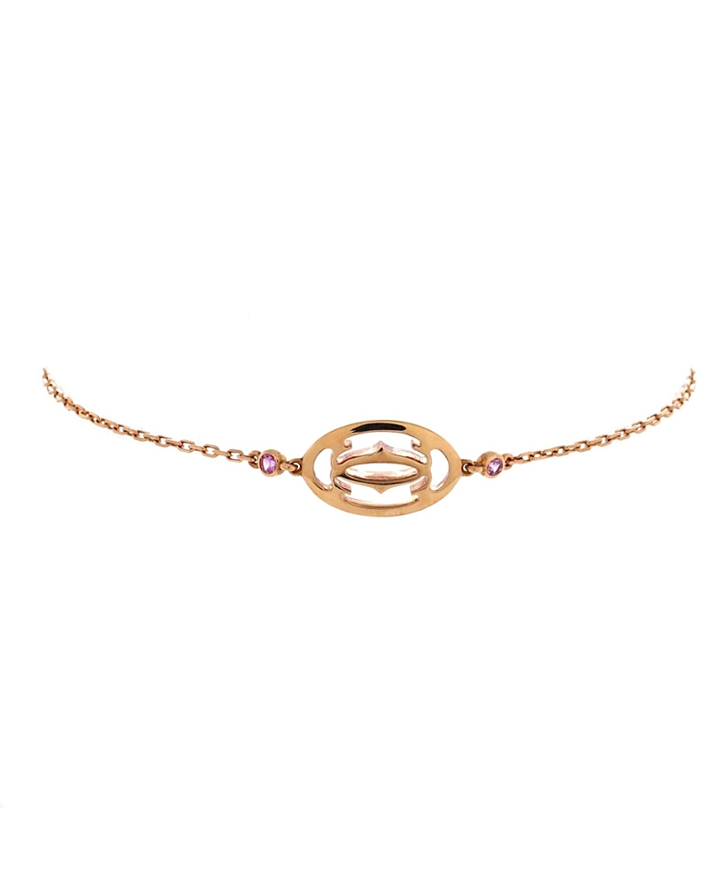 Pre-Owned Cartier Double C Logo Bracelet 18K Rose Gold with Pink Sapphires