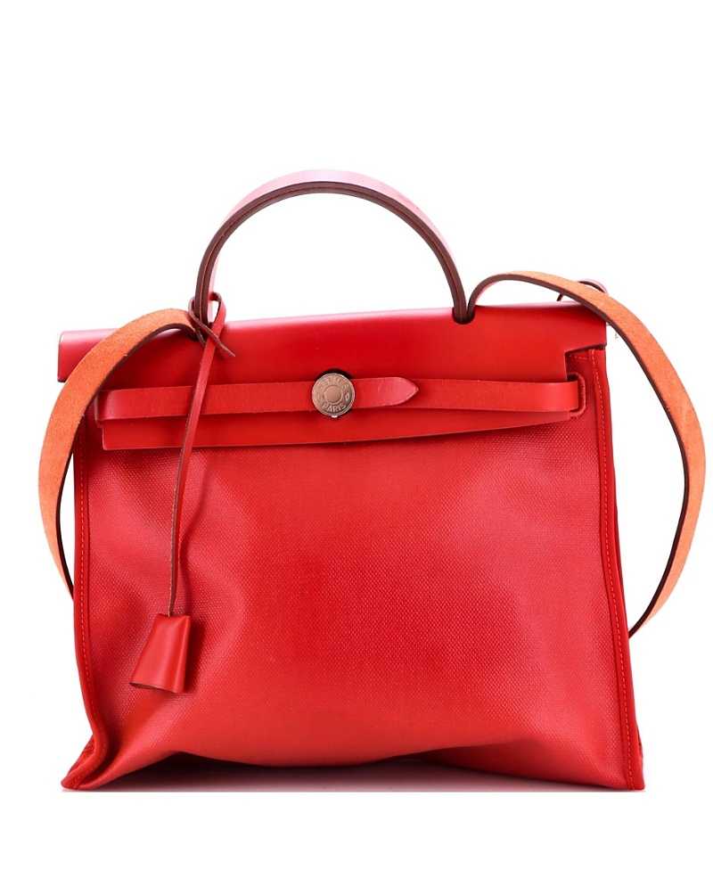 Pre-Owned HERMES 31 Herbag Zip Berline Vache Canvas and Leather