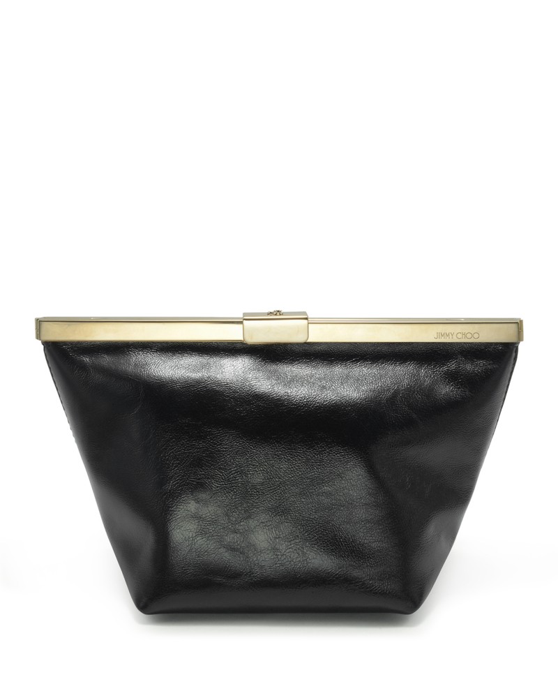 Jimmy Choo Ganache Biker Leather Clutch in Black/Gold